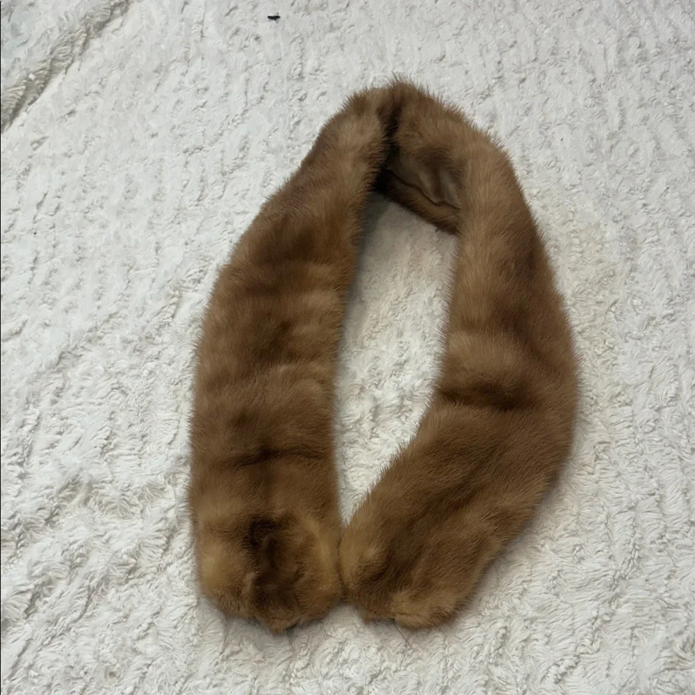Vintage genuine Mink Fur Clip on Elegant Brown Collar scarf 35” long